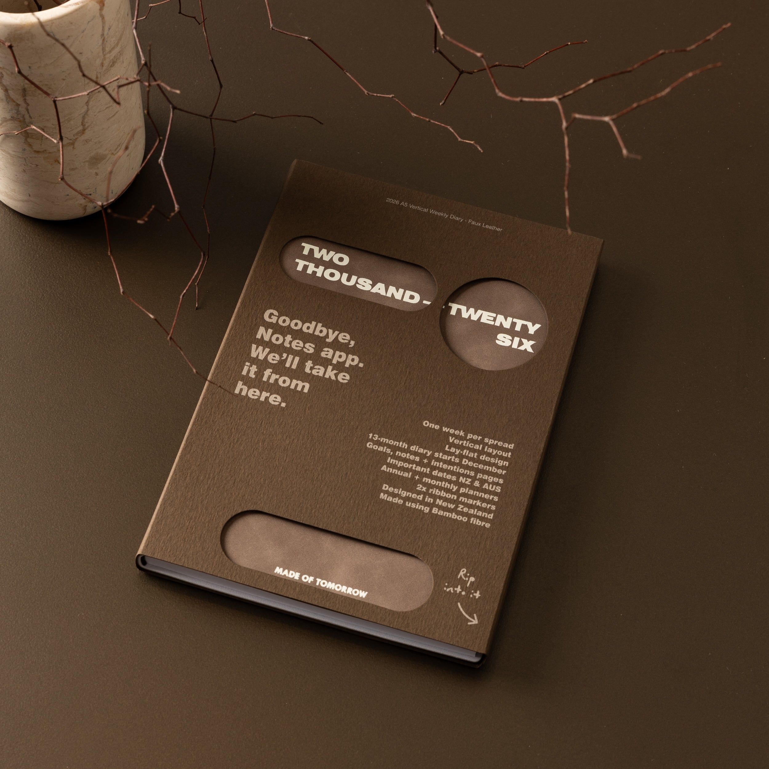 2026 A5 Vertical Weekly Diary - Faux Leather